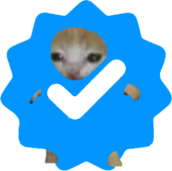 A cat's face and four paws set into a blue verification badge.